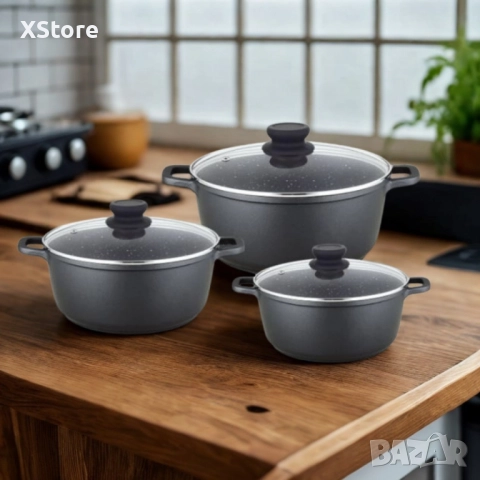Гранитен комплект касероли Lexical ECO SMART SERIES – 6 части 24/26/30 см, снимка 4 - Съдове за готвене - 52507365