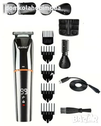   Професионална машинка Kemei, Безжичнa, 11 приставки и сменяеми глави, USB-презареждаща батерия