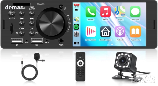 Еднодиново автомобилно стерео Carplay/Android 4-инчов сензорен екран