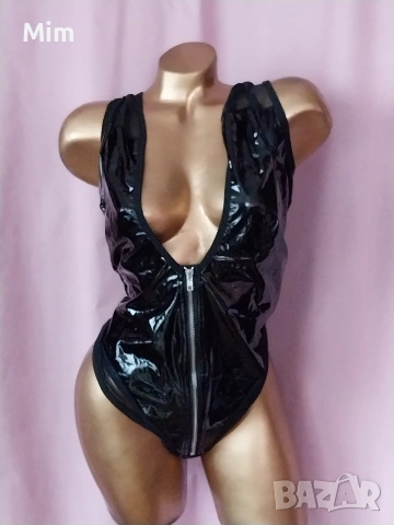  Резервирани 3XL Черно боди от лак / винил/, снимка 5 - Корсети, бюстиета, топове - 53278680