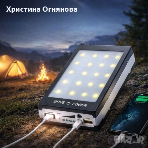 Соларна външна батерия, Power Bank 80000 mAch, външна батерия за GSM + 20 LED, снимка 2 - Части и Платки - 53400600