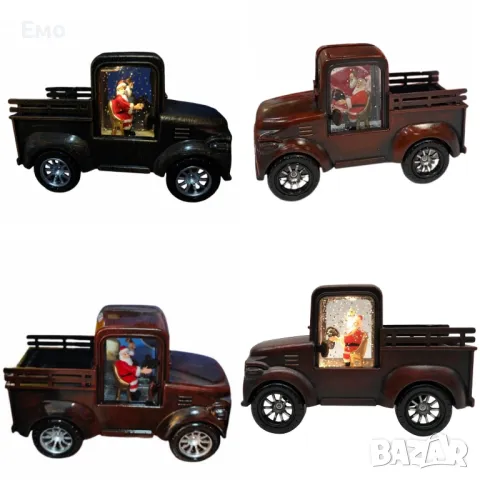 Ретро светеща коледна декорация: Кола с Дядо Коледа