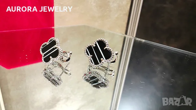 Van Cleef & Arpels VCA Silver Veined Black Onyx Vintage Alhambra Clips Дамски Обеци, снимка 4 - Обеци - 56220384