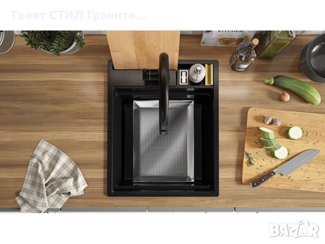  Кухненска Мивка от гранит модел Осло 45 Премиум 430 x 530 мм Черна, снимка 8 - Мивки - 41875401