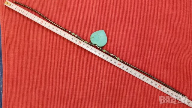 Колие, огърлица, гердан, от магнитен хематит със сърце от тюркуаз. , снимка 5 - Колиета, медальони, синджири - 40804407
