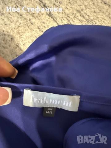 Нова синя midi миди дълга елегантна  парти коктейлна официална  сатен сатенена рокля гръцко деколте, снимка 5 - Рокли - 42812952