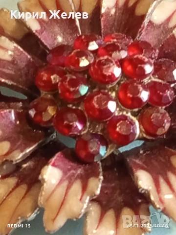 Винтидж медальон с флорален мотив цветен емайл Червен Кехлибар 52261, снимка 6 - Колиета, медальони, синджири - 52570564