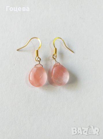 Прелестни обици с красиви камъни Черешов Турмалинов кварц капка, снимка 4 - Обеци - 40714106