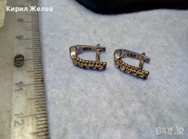 СТАРИ СКЪПОЦЕННИ АНГЛИЙСКИ СРЕБЪРНИ ОБЕЦИ СРЕБРО 925 с БЛЕСТЯЩИ ФАСЕТИРАНИ ЦИРКОНИ 32092, снимка 2 - Обеци - 49682571