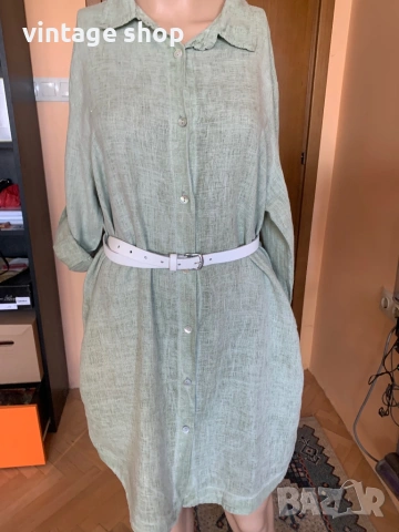 Ленена туника( тип риза) в цвят резеда, снимка 7 - Рокли - 53866063