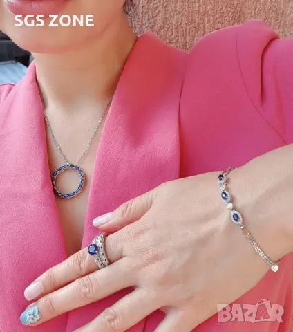 Сребърно Колие с Рубини/Сапфири от Тайланд, снимка 2 - Колиета, медальони, синджири - 49891132