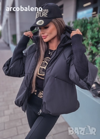 Ватирано дамско яке с качулка и ръкави тип пуловер , снимка 6 - Якета - 51782350