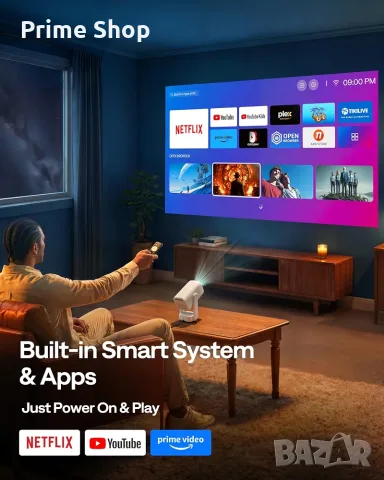 Преносим смарт проектор Aurzen D1 Air, Native 1080P, Dolby Audio, Двубандов Wi-Fi, USB-C захранване, снимка 3 - Плейъри, домашно кино, прожектори - 56077715