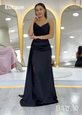 дълга сатенена рокля с цепка , снимка 3 - Рокли - 53194689