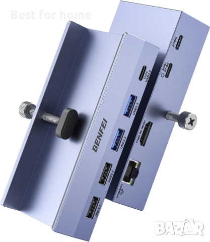 BENFEI 8-в-1 USB C хъб със сигурна скоба – с 4K@60Hz HDMI, Gigabit Ethernet, 100W PD, 10Gbps 
