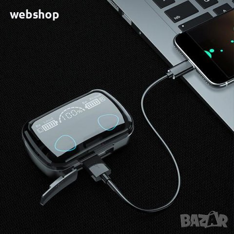 Безжични слушалки TWS M10, с микрофон, цифров дисплей, Bluetooth 5.1, водоустойчиви IPX7, черни, снимка 4 - Bluetooth слушалки - 41182211