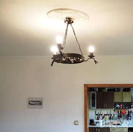 Полилей, лампа, фенер, лампион за 3 крушки, Ковано желязо, снимка 12 - Лампи за таван - 28876885