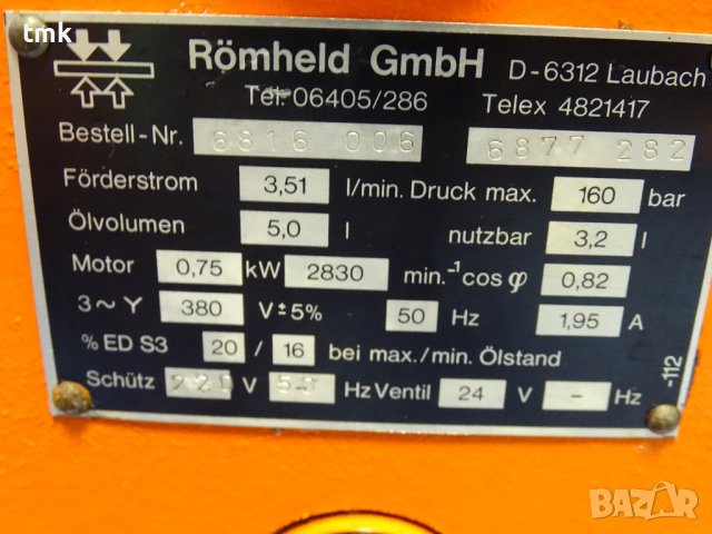 Хидравличен агрегат Römheld 6816 Hydraulic Power Units 380VAC, 160Bar, снимка 8 - Резервни части за машини - 42221511