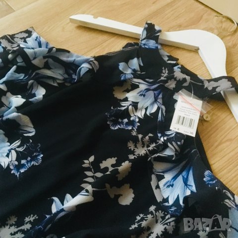 Разпродажба! Нова рокля с флорални мотиви, дълъг ръкав, голи рамене, кройка тип трапец, на цветя, S, снимка 4 - Рокли - 39201078