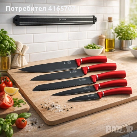 Комплект ножове Goldmann GM 5259, 5бр. с магнитна релса, Незалепващо покритие, Кутия, снимка 2 - Прибори за хранене, готвене и сервиране - 53529458