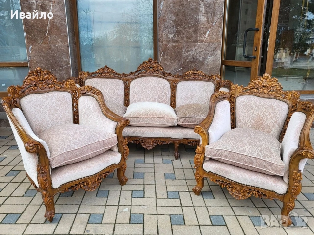 Италианска барокова холна гарнитура , снимка 6 - Дивани и мека мебел - 53217794