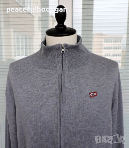 Napapijri Mens Grey Full Zip Long Sleeve Cardigan Size 3XL, снимка 2 - Пуловери - 52949226