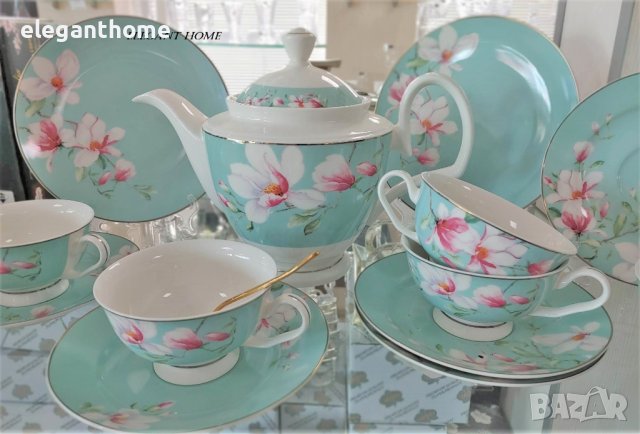 Порцеланов комплект за чай 16 ЧАСТИ TIFFANY BLUE MAGNOLIA, снимка 1