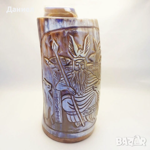 Чаши  от истински биволски рог и гравюри с викингски мотиви - тип халба, снимка 13 - Други - 53216189