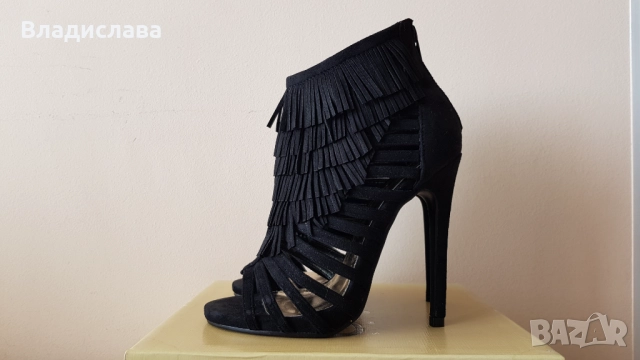 Черни велурени дамски сандали на висок ток, Gogo, 36 номер