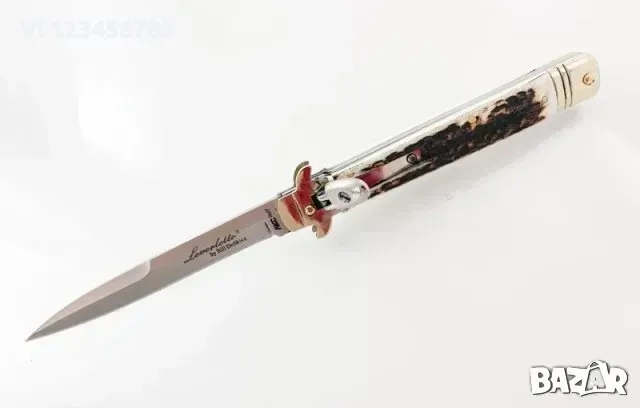 Сгъваем автоматичен нож - стилето , с чирени от еленов рог,100х245, снимка 4 - Ножове - 53817914