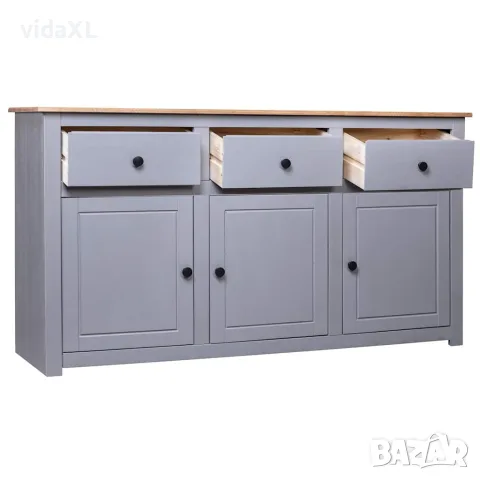 vidaXL Сайдборд, сив, 135x40x80 см, бор масив, стил Панама, снимка 2 - Бюфети - 56146512