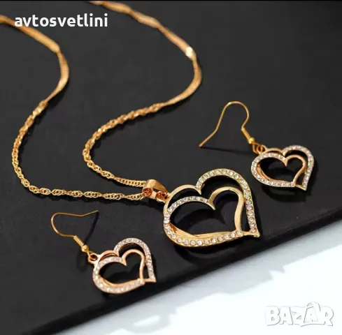 Луксозен 3-частен комплект бижута във форма на сърце, снимка 4 - Колиета, медальони, синджири - 48044928