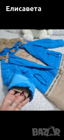 Дамско зимно яке в син цвят с естествен пух на качулката , снимка 3 - Якета - 48527811