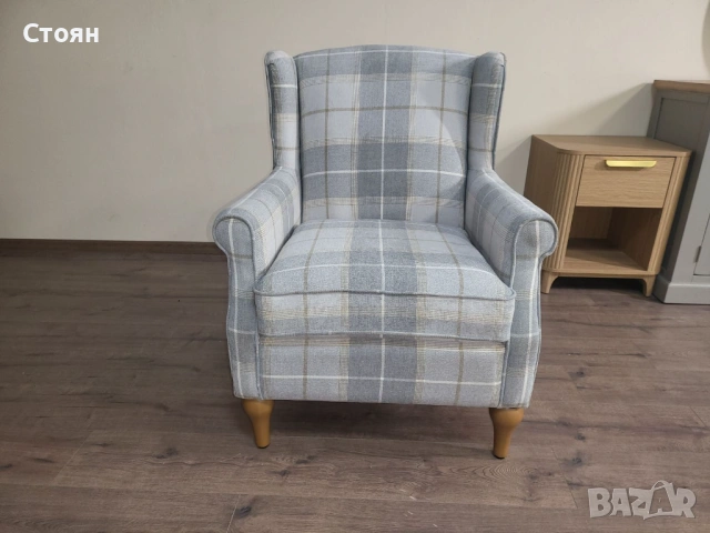 Сив фотьойл от плат с висока облегалка, снимка 5 - Дивани и мека мебел - 53802735