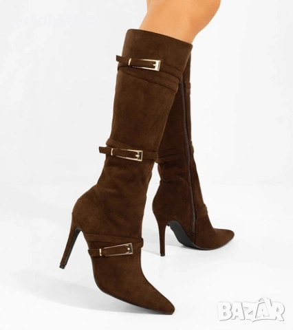 Дамски ботуши на висок ток с декоративни катарами Sadie, 3цвята , снимка 5 - Дамски ботуши - 52676739
