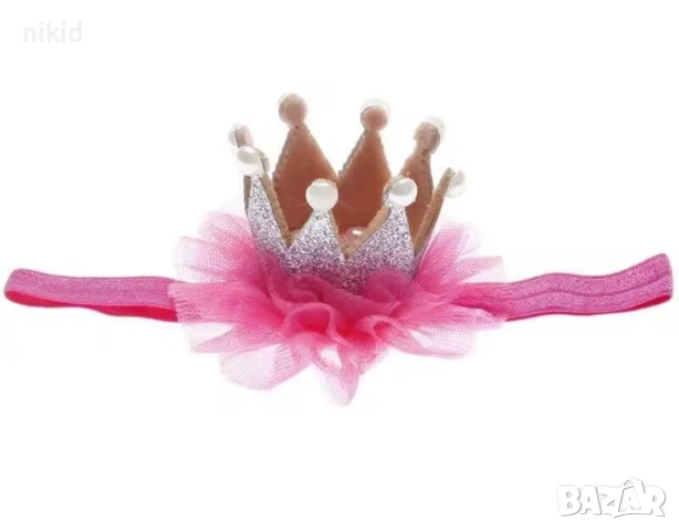 лента корона за коса глава за принцеса бебе на ластик с мъниста и брокат, снимка 10 - Други - 15031653