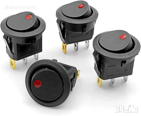 Комплект 5 бр. кръгли рокер ключове с LED индикатор, снимка 4 - Аксесоари и консумативи - 51821659