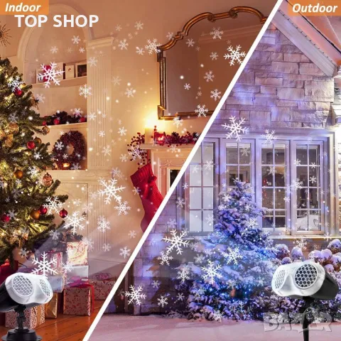 ROVLAK Коледна вътрешна и външна лампа за проектор снежинка за коледни партита, с дистанционно, снимка 5 - Лампи за стена - 48508301