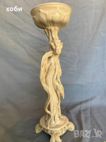 китайска гейша и щъркел - облегнати на стъбло на лотос , снимка 2 - Антикварни и старинни предмети - 51083822