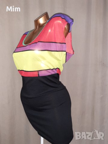 AMISU 34  Черна рокля с прозрачен тюл на бюста , снимка 4 - Рокли - 41260035