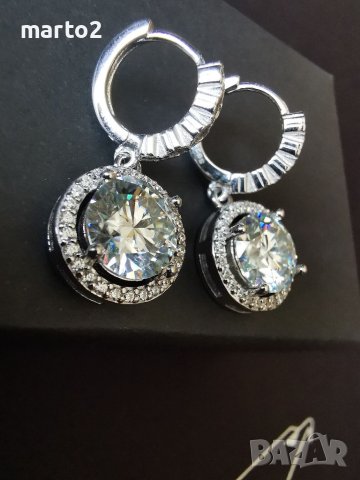 Сребърни 925 Обеци с Мойсанити по 3 карата на Обеца общо 6 Карата!, снимка 4 - Обеци - 41393094