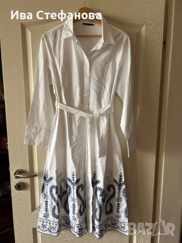 Нова рокля риза бяла миди елегантна ежедневна 100% памук памучна бродирана бродерия рокля 