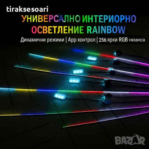 RAINBOW LED амбиентно осветление за автомобили с RGB 256 цвята, 10 в 1, снимка 4 - Аксесоари и консумативи - 52567048