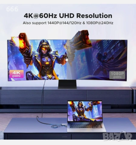 UGREEN 55329 HDMI към DP 4K кабел 2 м, снимка 4 - Друга електроника - 53244081