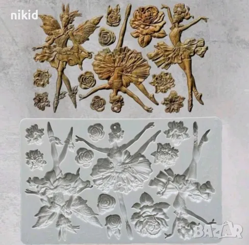 Момиче балет балерина фея танц цветя роза рози голям силиконов молд форма фондан шоколад гипс декор , снимка 2 - Форми - 48264779