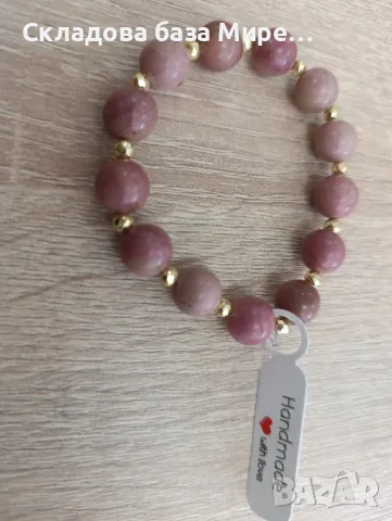 Гривна от естествени камъни Родонит и Хематит, Ластична корда, Ръчна изработка , снимка 1