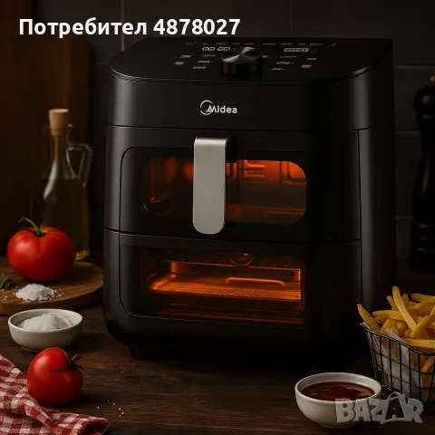 Еър Фрайър 2 в 1 - 11L - Midea MAD1100DADK - С две зони за готвене, 10 програми и 360° циркулация на, снимка 13 - Фритюрници - 55767636