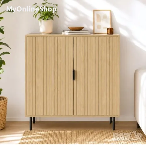Дървен шкаф с 2 рафта и естествен финиш, 80x30x90 см