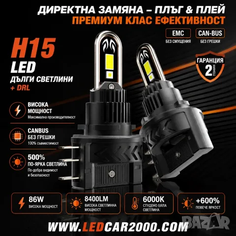 H15 X-PRO LED CANBUS – 90W | Дълги светлини + DRL | 6000K, снимка 7 - Аксесоари и консумативи - 55724034