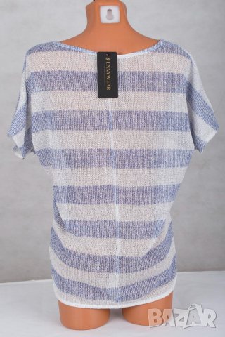 Раирана дамска блуза в сиво и синьо с къс ръкав Enny Wear, снимка 4 - Тениски - 41875617
